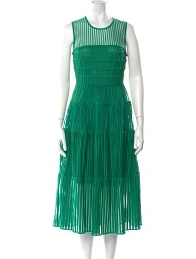 Pre-owned Maje Crew Neck Midi Length Dress In Green