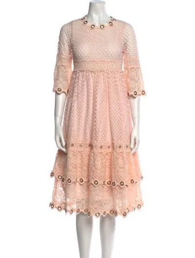 Pre-owned Maje Crew Neck Midi Length Dress In Orange