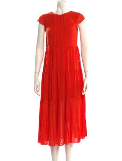 Pre-owned Maje Crew Neck Midi Length Dress In Red