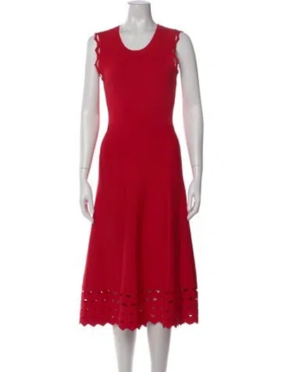 Pre-owned Maje Crew Neck Midi Length Dress In Red