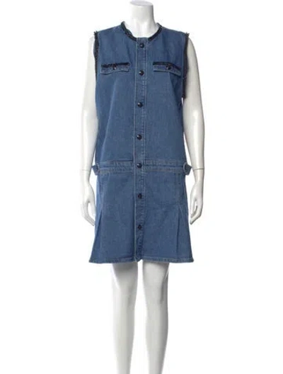 Pre-owned Maje Crew Neck Mini Dress In Blue
