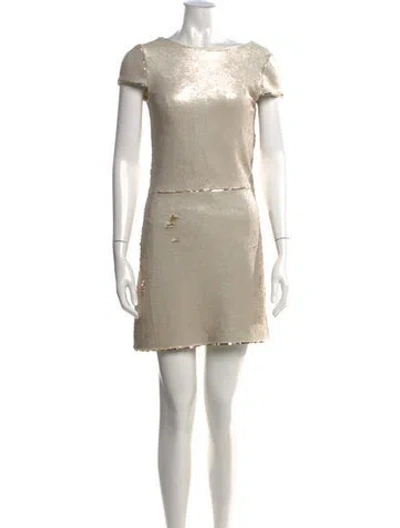 Pre-owned Maje Crew Neck Mini Dress In Gold