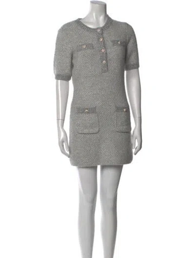 Pre-owned Maje Crew Neck Mini Dress In Gray
