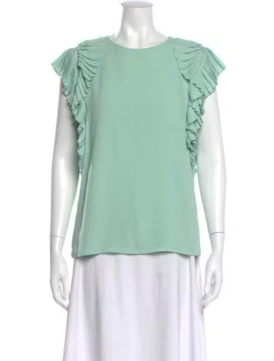 Pre-owned Maje Crew Neck Short Sleeve Blouse In Green