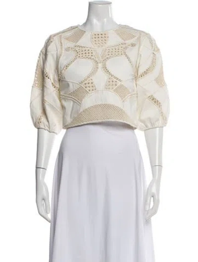 Pre-owned Maje Crew Neck Short Sleeve Blouse In White