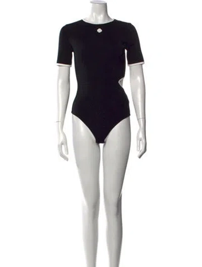 Pre-owned Maje Crew Neck Short Sleeve Bodysuit In Black