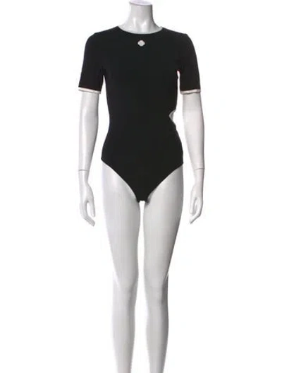 Pre-owned Maje Crew Neck Short Sleeve Bodysuit In Black