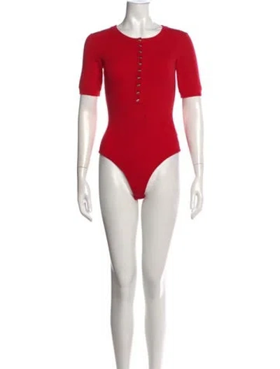 Pre-owned Maje Crew Neck Short Sleeve Bodysuit In Red