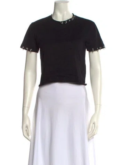 Pre-owned Maje Crew Neck Short Sleeve Crop Top In Black