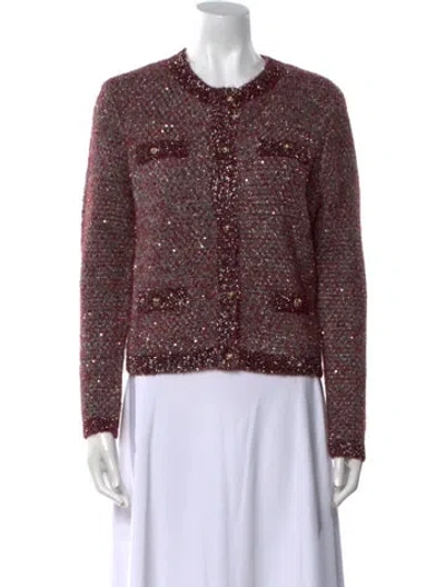 Pre-owned Maje Crew Neck Sweater In Burgundy