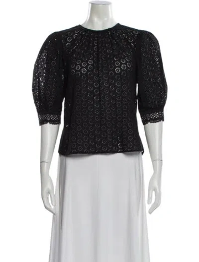 Pre-owned Maje Crew Neck Three-quarter Sleeve Blouse In Black