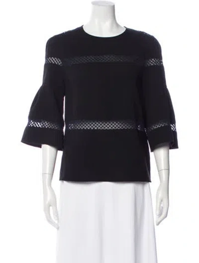 Pre-owned Maje Crew Neck Three-quarter Sleeve Blouse In Black