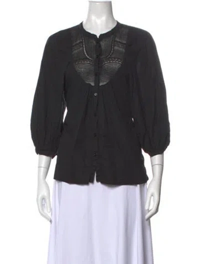 Pre-owned Maje Crew Neck Three-quarter Sleeve Blouse In Black