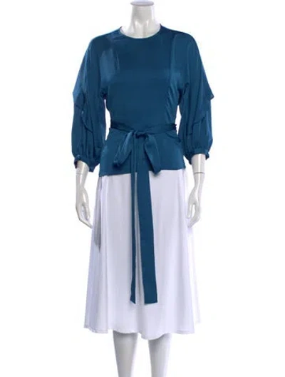 Pre-owned Maje Crew Neck Three-quarter Sleeve Blouse In Blue