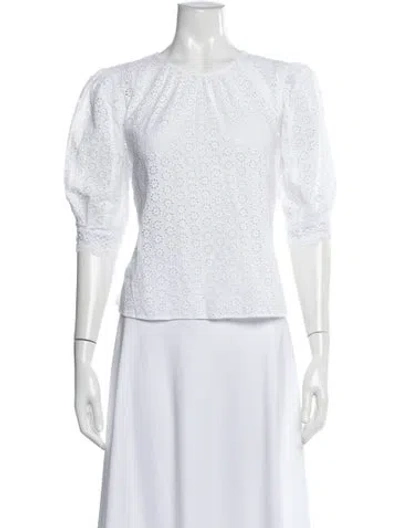 Pre-owned Maje Crew Neck Three-quarter Sleeve Blouse In White