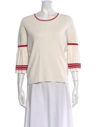 Pre-owned Maje Crew Neck Three-quarter Sleeve Top In White