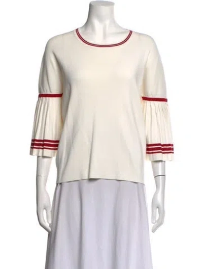 Pre-owned Maje Crew Neck Three-quarter Sleeve Top In White