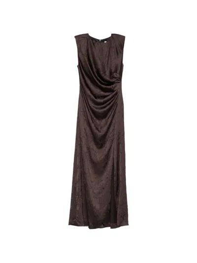 Maje Crinkled-effect Sleeveless Maxi Dress In Brown