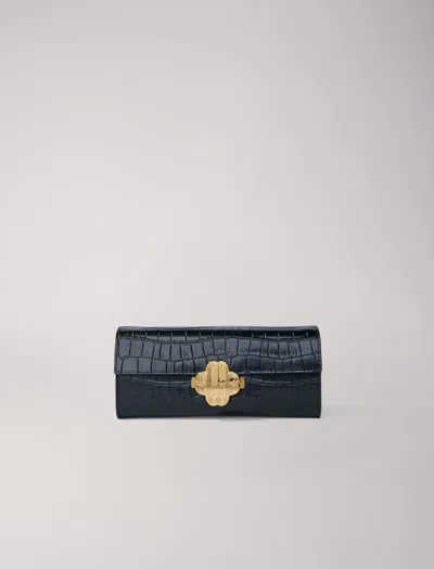Maje Woman's Polyester, Croc-effect Embossed Leather Bag For Fall/winter In Black