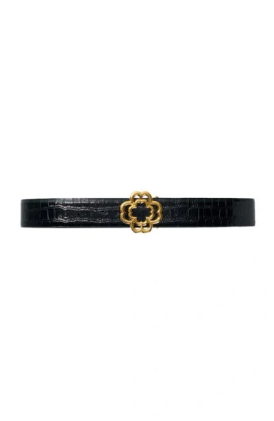 MAJE MAJE CROC-EFFECT LEATHER DOUBLE M BELT