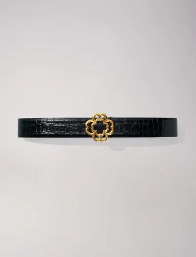 Maje Croc-effect Leather Double M Belt For Fall/winter In Black