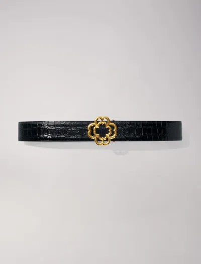MAJE CROC-EFFECT LEATHER DOUBLE M BELT