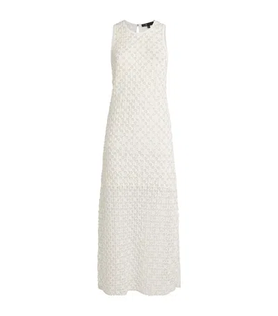 Maje Crochet Beaded Midi Dress In White