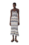 Maje Womens Zigzag-pattern Crochet Knitted Maxi Dress Bleus In Blue/ecru