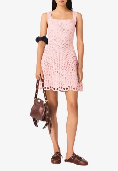 Maje Crochet Knit Mini Dress In Pink