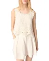 Maje Womens Sleeveless Cropped Open-knit Crochet Cotton Top Blanc In Ecru