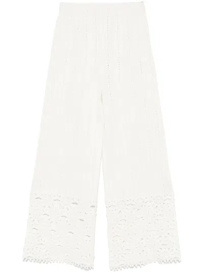 Maje Crochet-knit Trousers In White