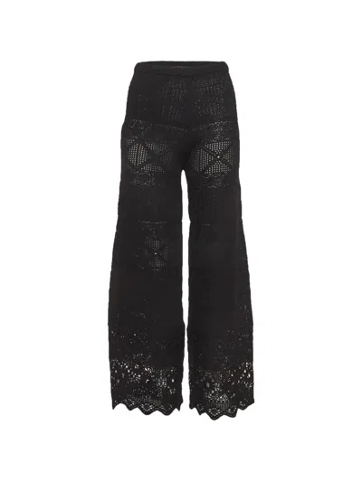Pre-owned Maje Crochet Knit Wide-leg Trousers In Black