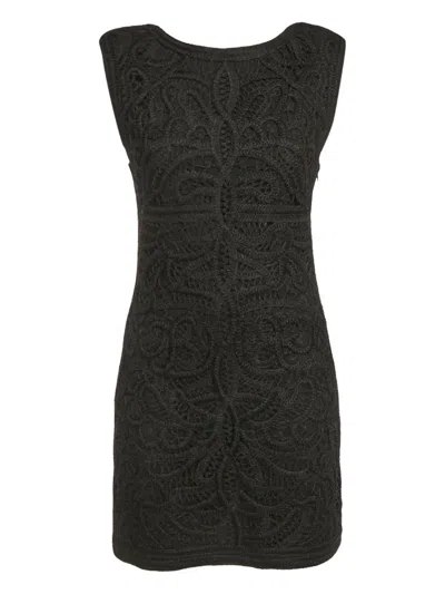 Pre-owned Maje Crochet Lace Sleeveless Mini Dress In Black