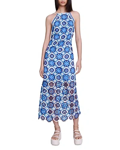 Maje Crochet Maxi Dress In Blue