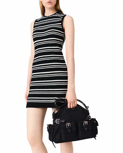 Maje Crochet Mini Dress In Black