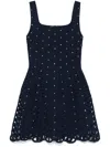 Maje Rhinestone Crochet Short Dress In Blue
