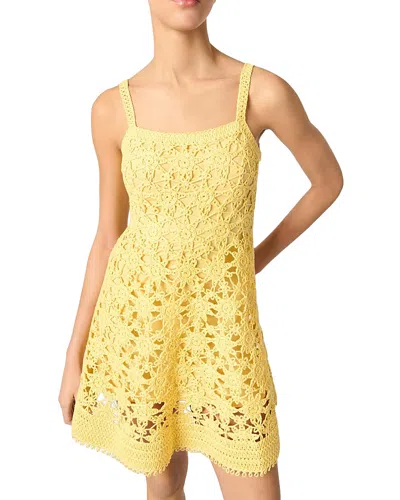 Maje Crochet Strappy Mini Dress In Yellow