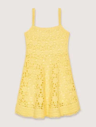 Maje Crochet Strappy Mini Dress In Jaune Banane