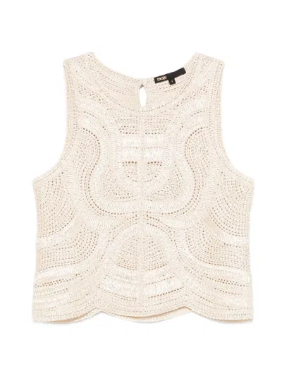 Maje Womens Beige Sleeveless Crochet-knit Woven Top In Neutral