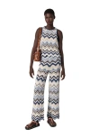 Maje Crochet Trousers In Blue/ecru