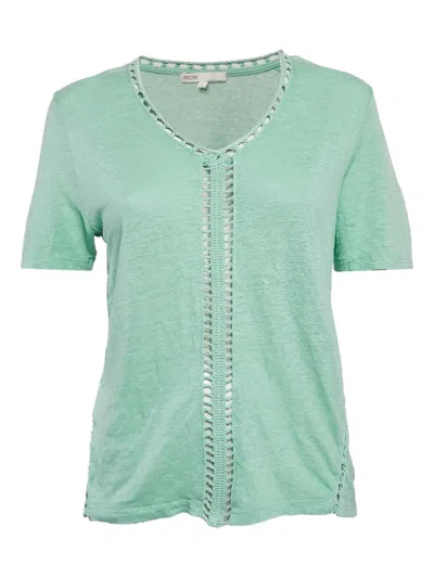 Pre-owned Maje Crochet-detail Linen T-shirt In Blue