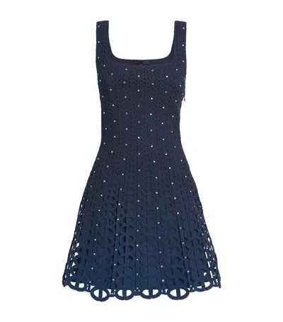 Maje Crocheted Embellished Mini Dress In Blue