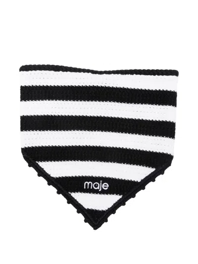 Maje Crochet-knit Striped Bandana In Black