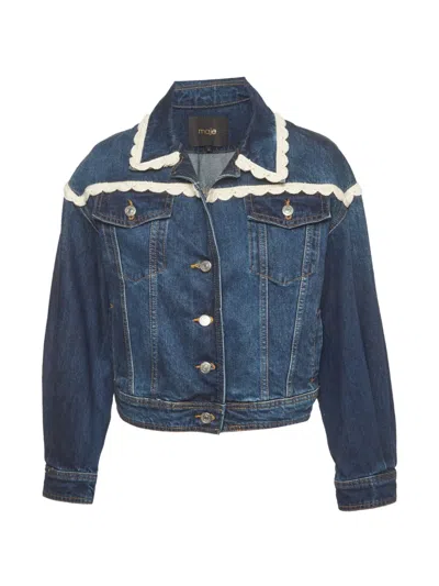 Pre-owned Maje Crochet-trim Denim Jacket In Blue