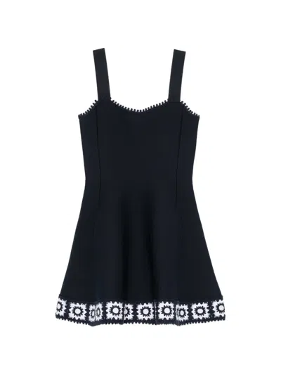 Maje Womens Crochet-panel Sleeveless Knitted Mini Dress Navy In Blue