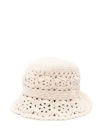Maje Crocket-knit Bucket Hat In Neutrals