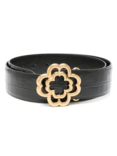 Maje Clover-buckle Embossed-crocodile Belt In Black