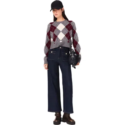 Maje Cropped Argyle Sweater In Black