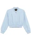 Maje Cropped Denim Bomber Jacket In Blue