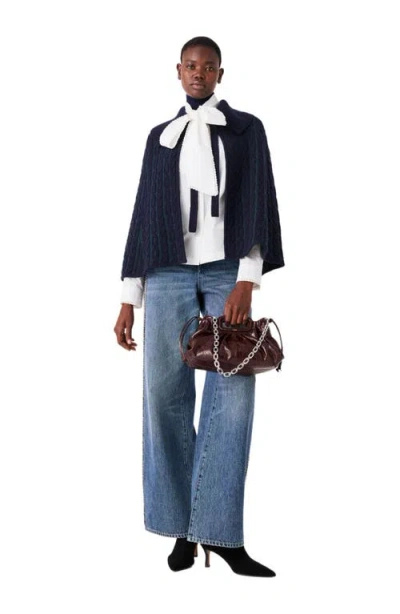 Maje Cropped Cape Cardigan In Navy/green